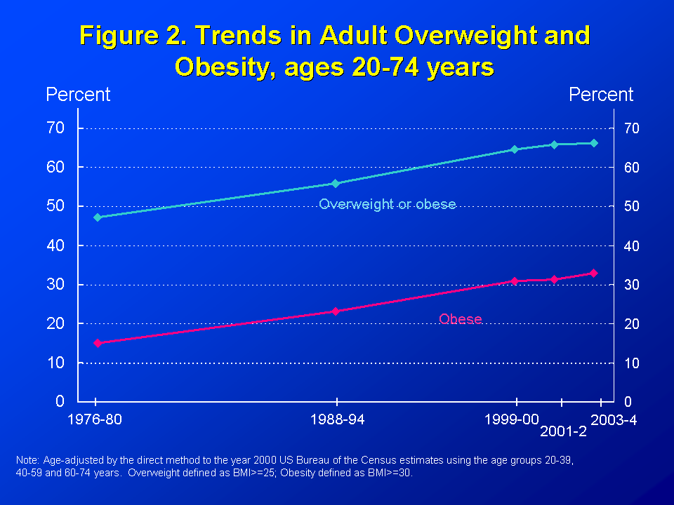 大人の体重増加および肥満の傾向、20-74歳